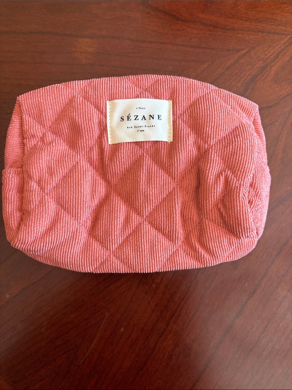 Sézane Quilted Coral Cosmetic Pouch